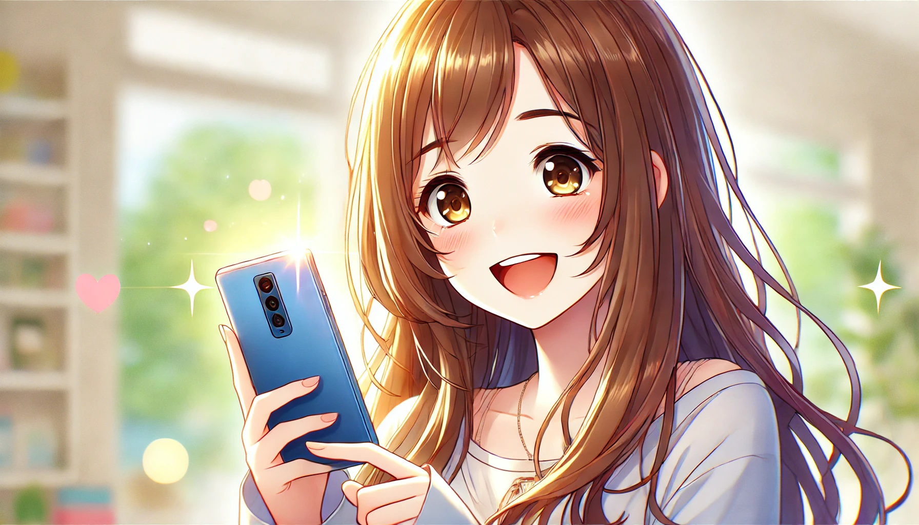 スマホを持って喜ぶ女性